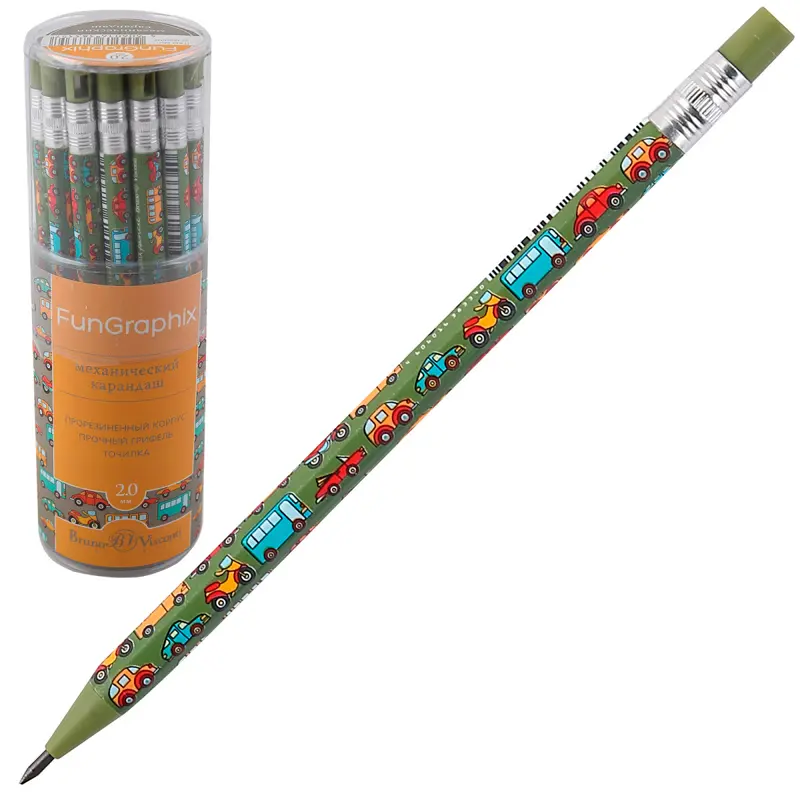 Bruno Visconti FunGraphix Arabalar Desen Kalemtraşlı Versatil Kalem 2.0mm 24 Lü Paket